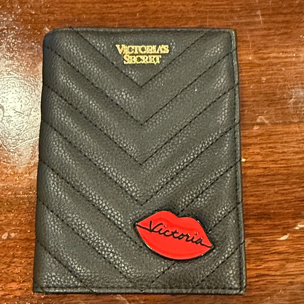 Victoria's Secret Black Card Holder with Red Lip Detail